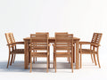 Conjuntos de comedor de jardín de madera 180x90x75 cm - madera natural - mesa rectangular con 6 sillas diseño clásico