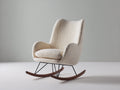 Mecedoras tapizada en tejido bouclé 78x92x102 cm - Blanco crema marrón y negro - Respaldo alto con patines de madera