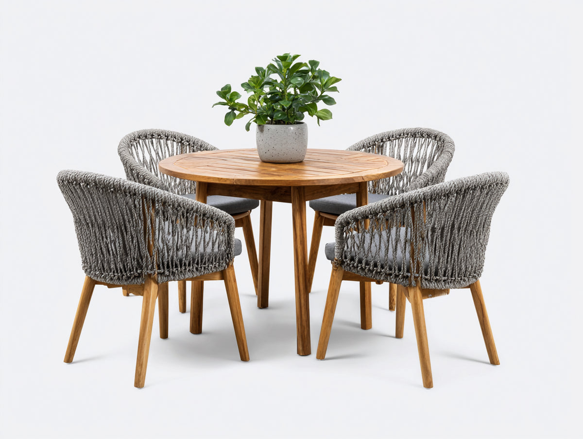 Conjuntos de comedor de jardín 120 x 120 x 75 cm - madera natural y gris - mesa redonda con cuatro sillas para exterior