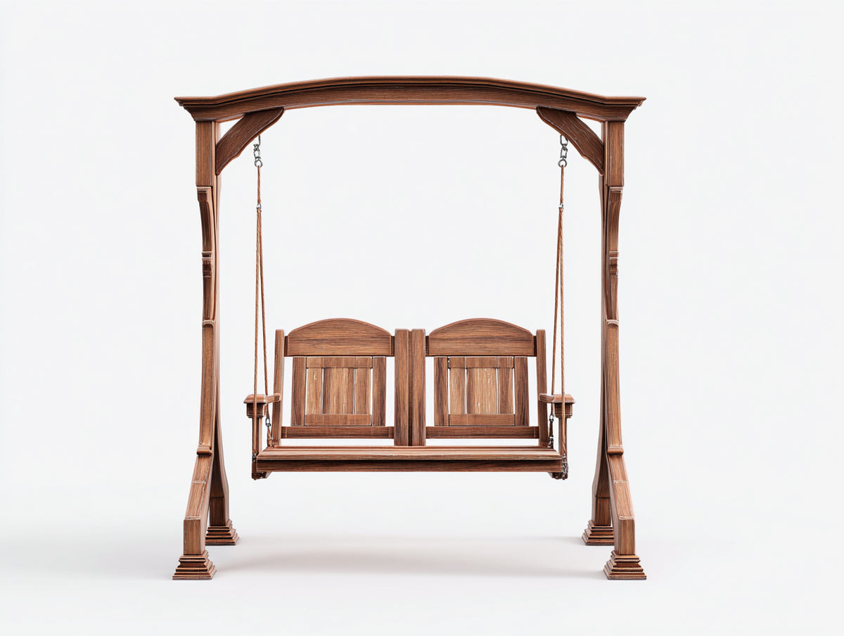Silla colgante de jardín de madera 190 x 120 x 210 cm - marrón - asiento doble con estructura autoportante clásica