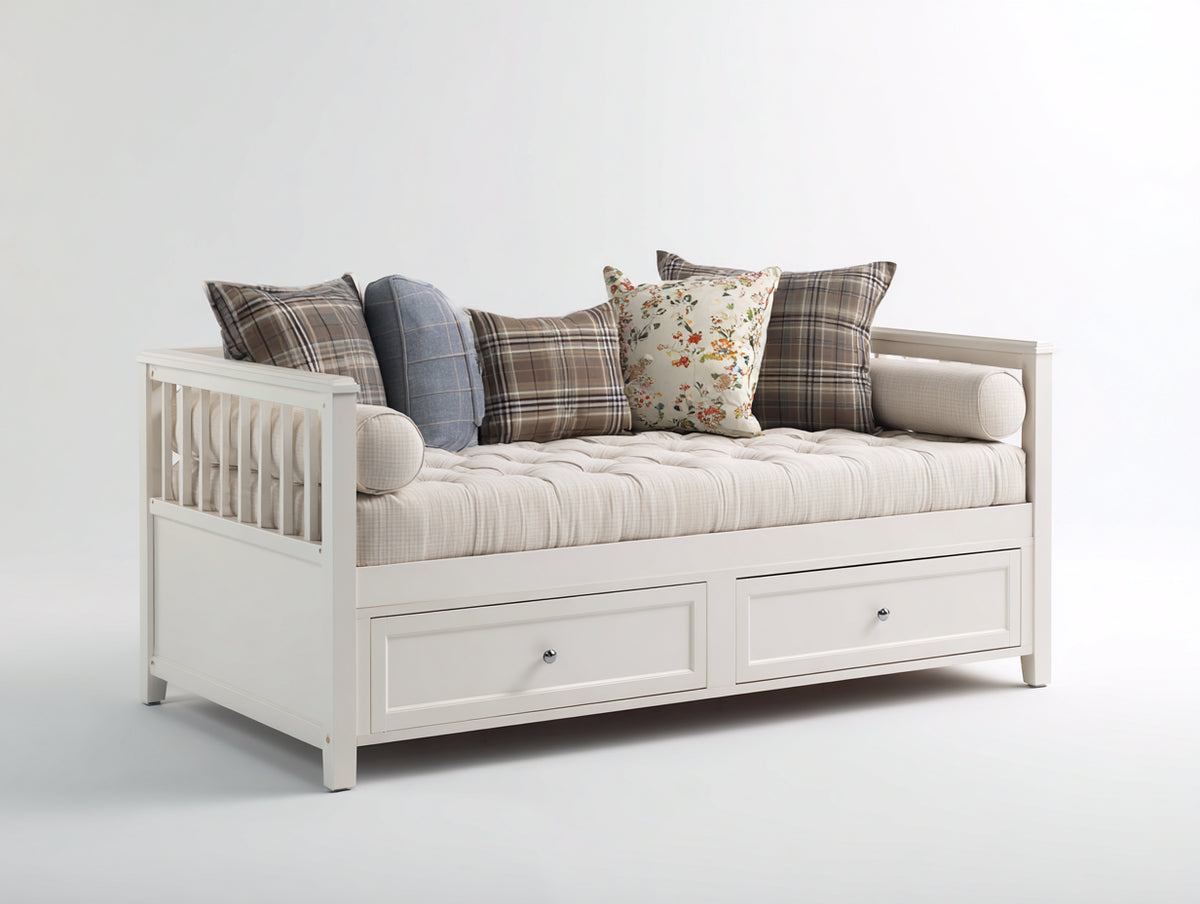 Sofás cama de madera con 2 cajones 200x95x88 cm - blanco y beige claro - diseño multifuncional con almacenamiento inferior