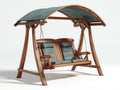 Silla colgante de madera para jardín 230x140x210 cm - Marrón y verde - Diseño doble con techo curvo
