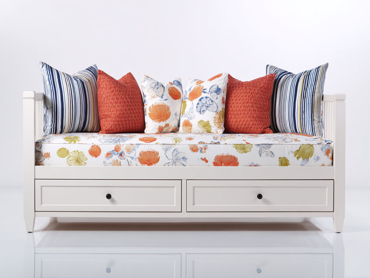 Sofás cama de madera 200x90x95 cm - blanco crema - 2 cajones integrados y laterales altos diseño clásico
