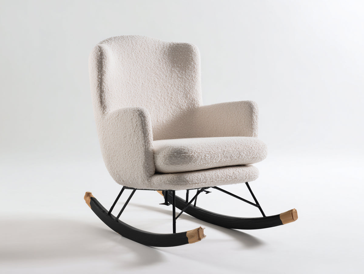 Mecedoras tapizadas en tejido bouclé 82 x 95 x 105 cm - blanco y negro - asiento acolchado con base curva
