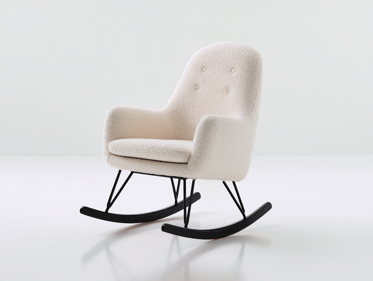 Mecedora tapizada de tela 78 x 70 x 98 cm - beige y negro - respaldo alto con base curva