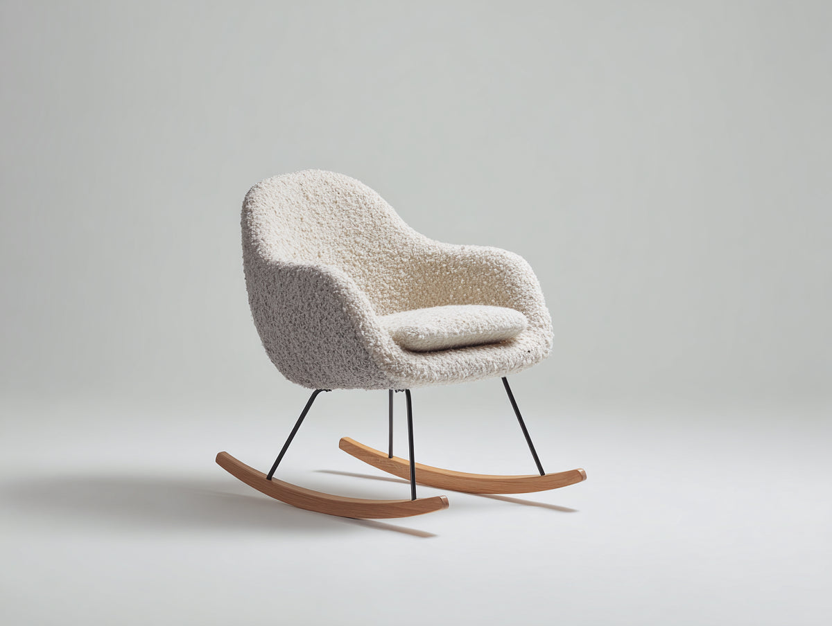 Mecedoras de tejido bouclé 75 x 85 x 90 cm - blanco crema negro y marrón claro - diseño moderno con base de madera