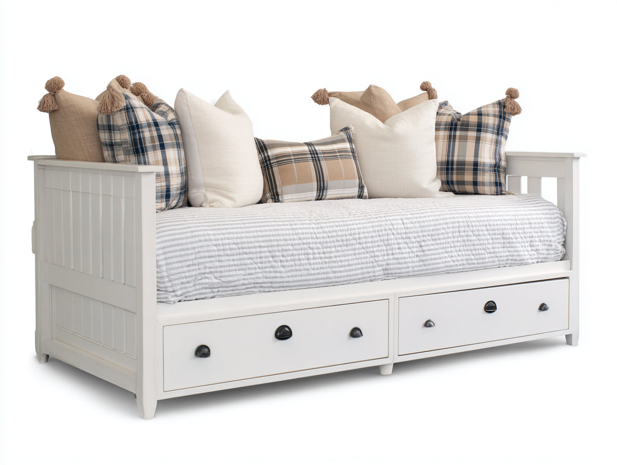Sofás cama de madera 205 x 92 x 95 cm - blanco - diseño clásico con cama individual y dos cajones inferiores