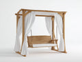 Silla colgante de jardín de 2 plazas en madera 220 x 150 x 210 cm - Marrón natural-Blanco - Con dosel y cortinas laterales