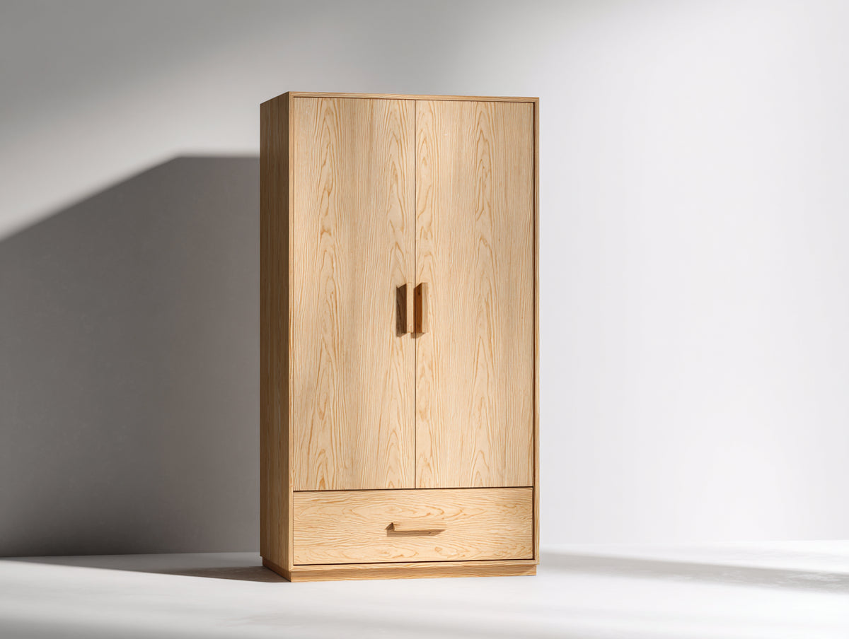Armarios de madera con 2 puertas y 1 cajón 100x55x190 cm - madera natural - diseño minimalista con almacenamiento cerrado