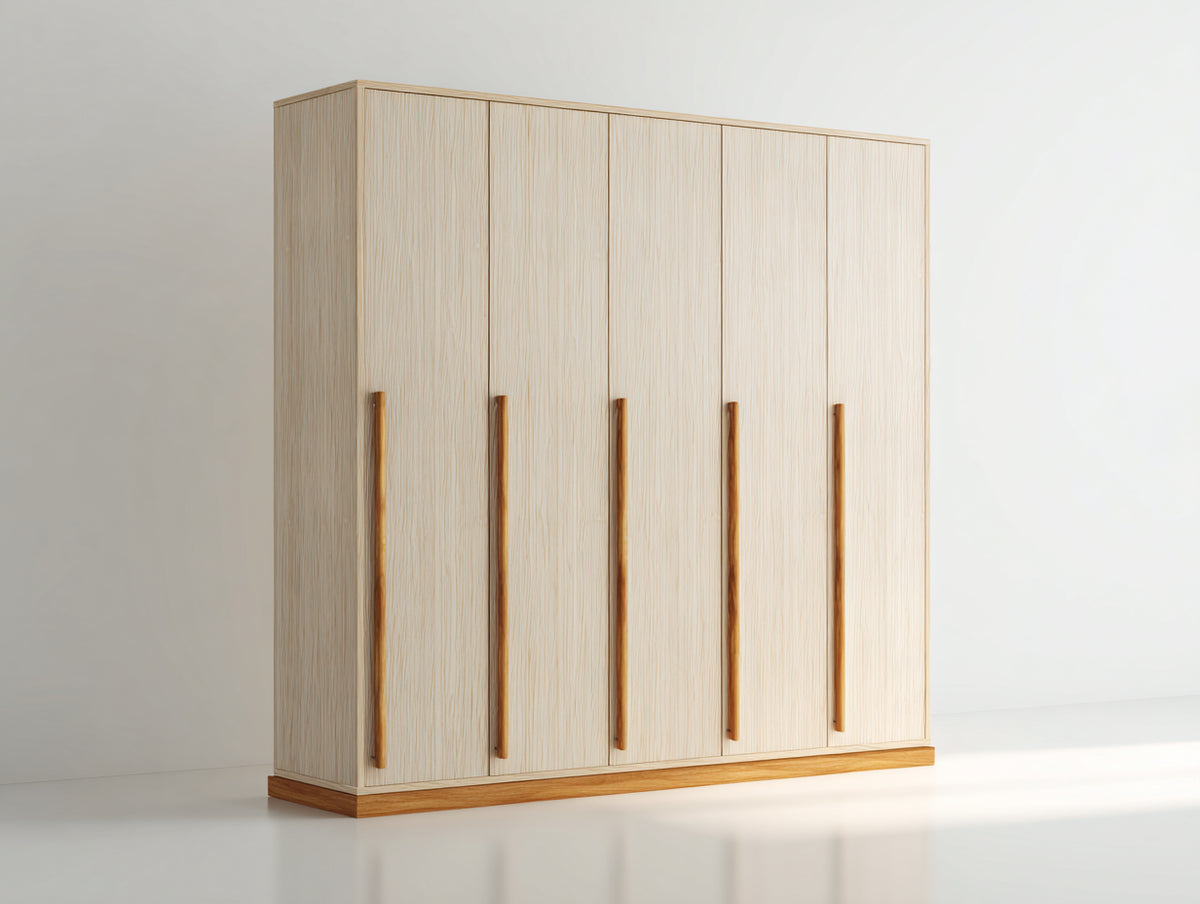 Armarios de madera 200 x 58 x 200 cm - madera clara y madera natural - diseño moderno con cinco puertas y gran capacidad de almacenamiento