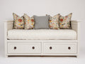 Sofás cama de madera 200x90x95 cm - blanco crema y bronce oscuro - 2 cajones integrados con laterales altos diseño clásico