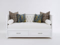 Sofás cama de madera con 2 cajones 200x95x88 cm - blanco y beige claro - respaldo capitoné con almacenamiento inferior