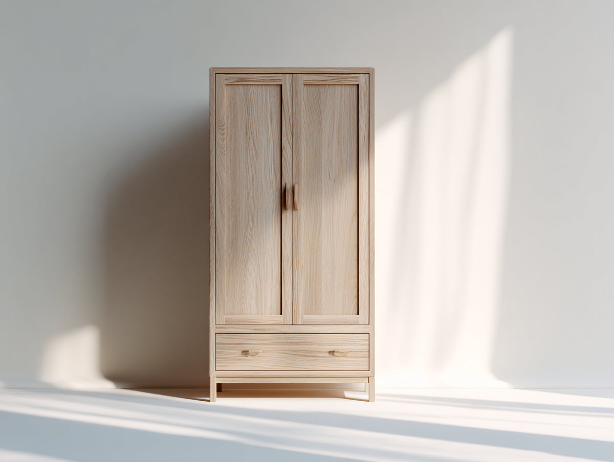 Armarios de madera 90x50x180 cm - madera natural - 2 puertas y 1 cajón diseño clásico