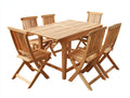 Conjuntos de comedor de jardín de madera con mesa 150x90x75 cm y 6 sillas plegables - madera natural - tablero de lamas y diseño funcional